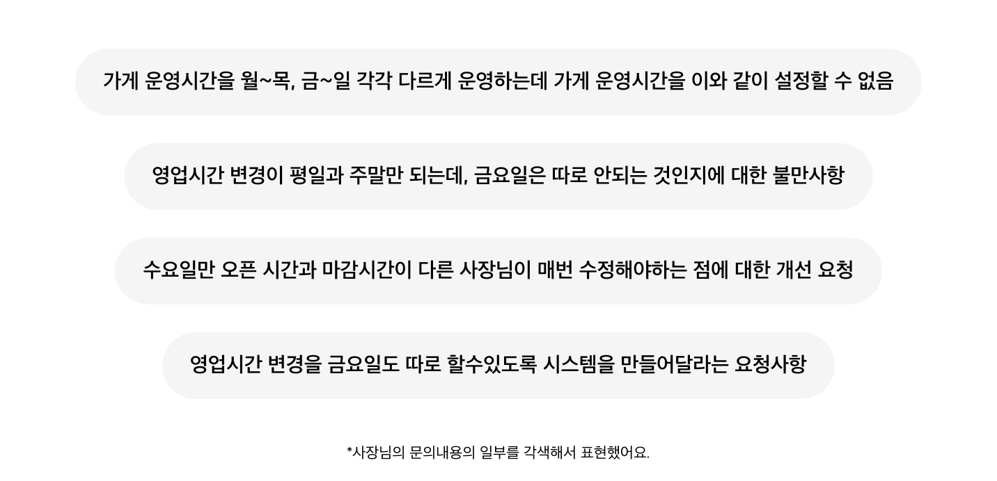 가게 운영시간에 대한 사장님 문의
